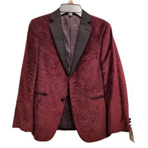 NWT Boy's DKNY Burgundy Velvet Smoking Jacket Blazer Size 12R